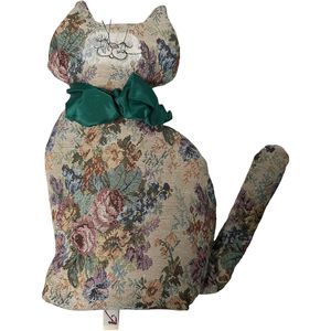 Vintage HTF AMBROSIA PLUSH KITTY CAT FLORAL PATTERN USA 13” Stuffed Decor